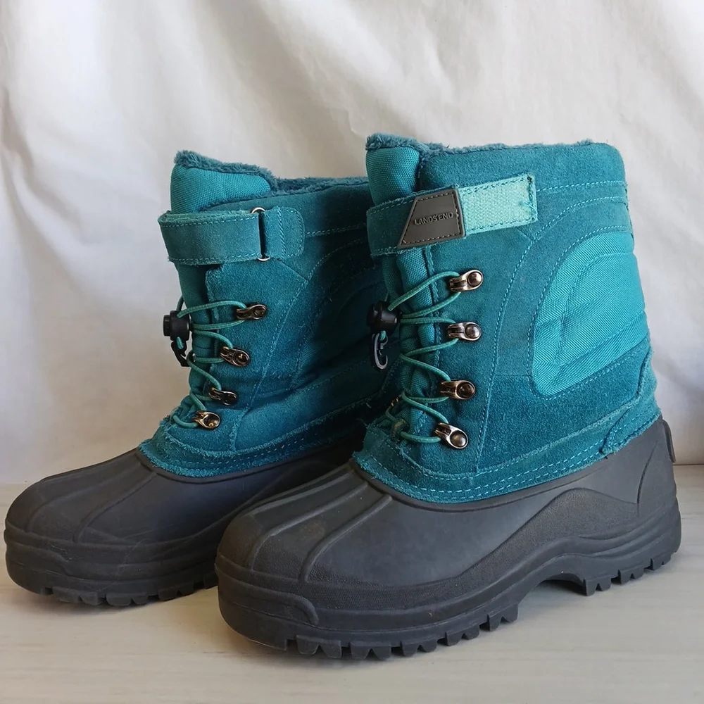 Lands End Youth Unisex Insulated Snow Boots Turquoise Gray Size 6